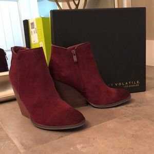 Very Volatile-Deep Red suede bootie wedge heel
